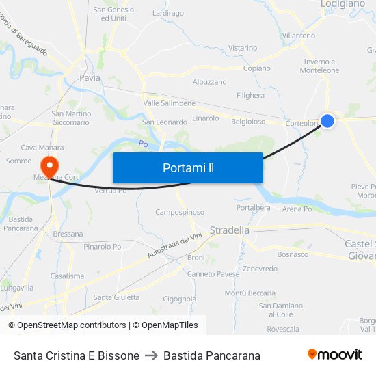 Santa Cristina E Bissone to Bastida Pancarana map