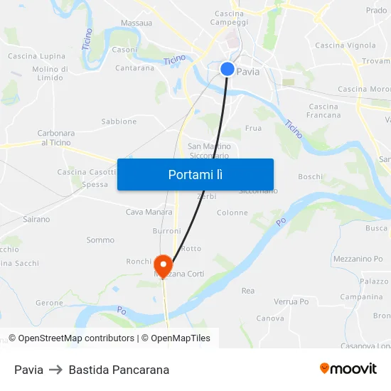 Pavia to Bastida Pancarana map