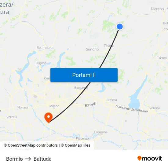Bormio to Battuda map
