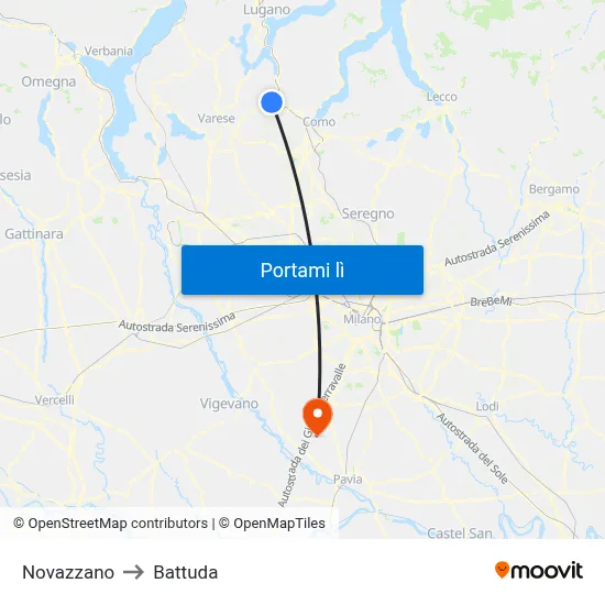 Novazzano to Battuda map