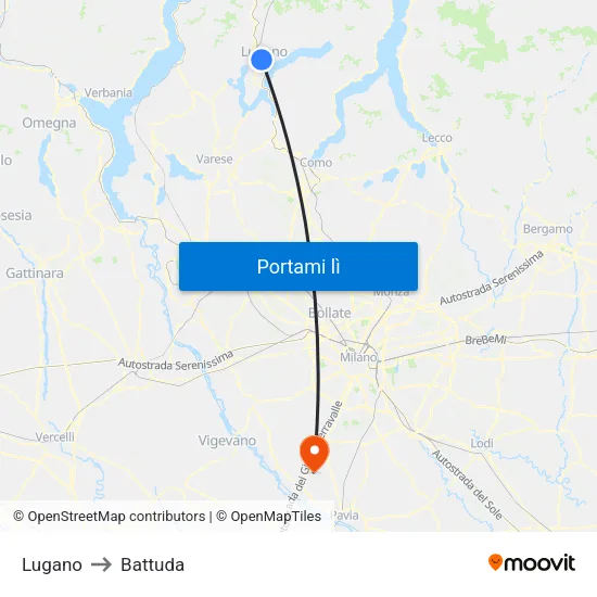 Lugano to Battuda map