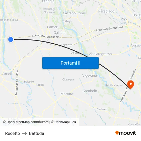 Recetto to Battuda map