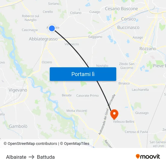 Albairate to Battuda map