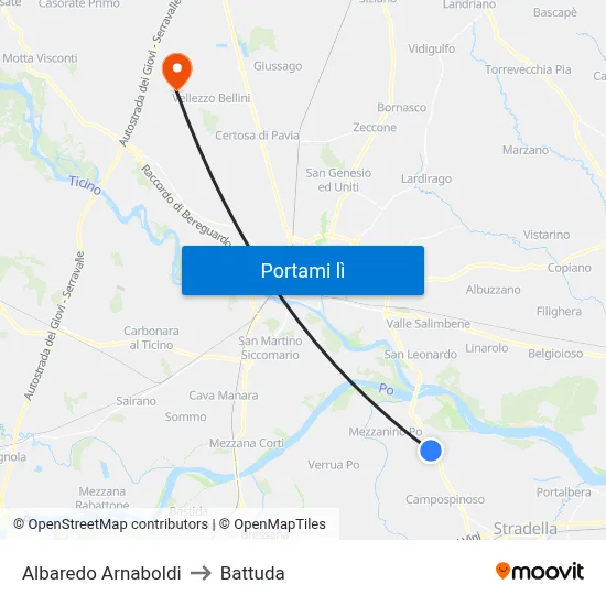 Albaredo Arnaboldi to Battuda map