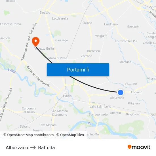 Albuzzano to Battuda map