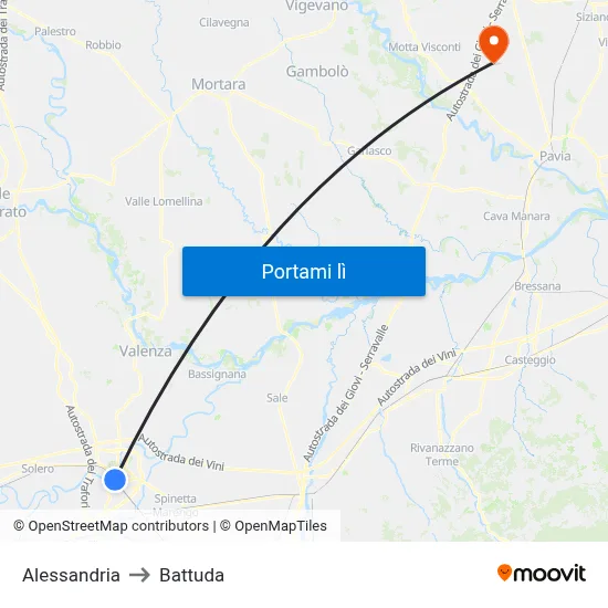 Alessandria to Battuda map