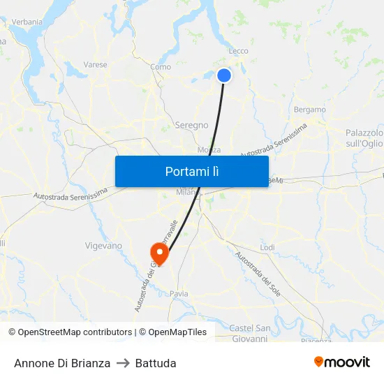 Annone Di Brianza to Battuda map