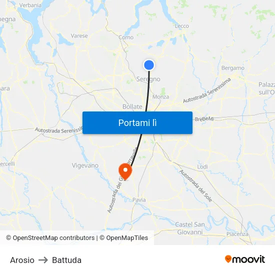 Arosio to Battuda map