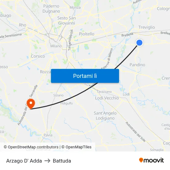 Arzago D' Adda to Battuda map