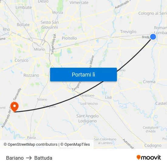 Bariano to Battuda map