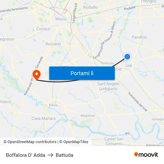 Boffalora D' Adda to Battuda map