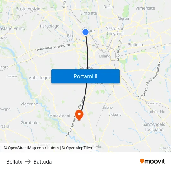 Bollate to Battuda map