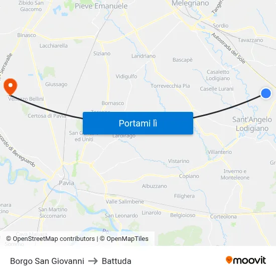 Borgo San Giovanni to Battuda map