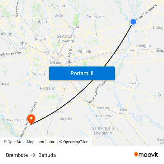 Brembate to Battuda map