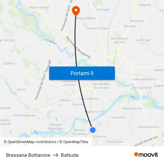 Bressana Bottarone to Battuda map