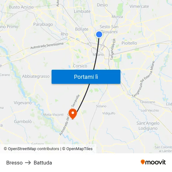 Bresso to Battuda map
