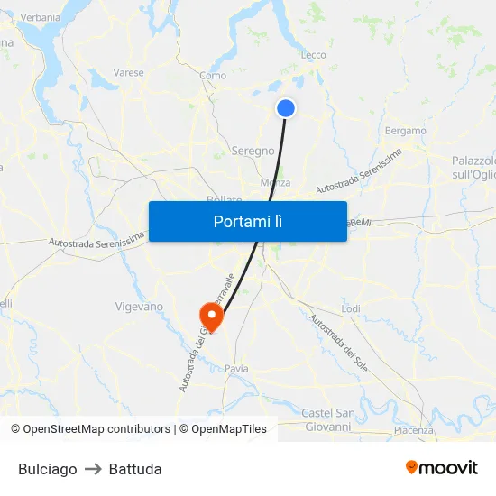 Bulciago to Battuda map