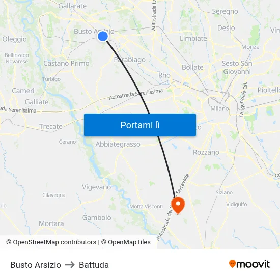 Busto Arsizio to Battuda map