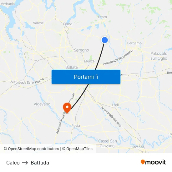 Calco to Battuda map