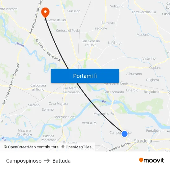Campospinoso to Battuda map