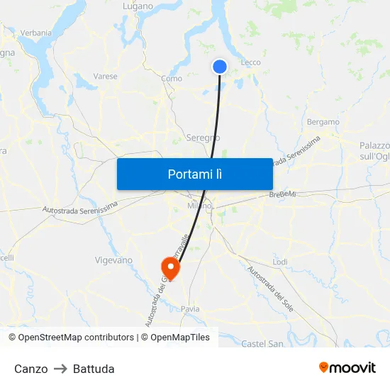 Canzo to Battuda map