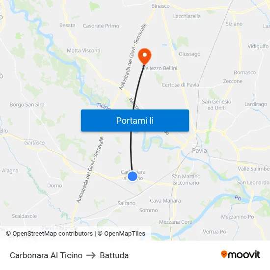 Carbonara Al Ticino to Battuda map