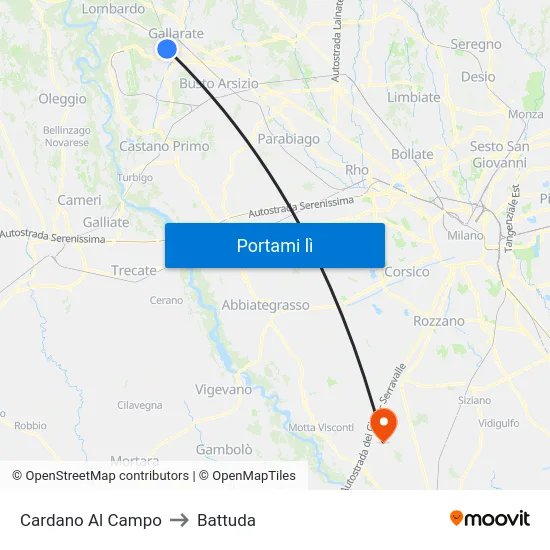 Cardano Al Campo to Battuda map