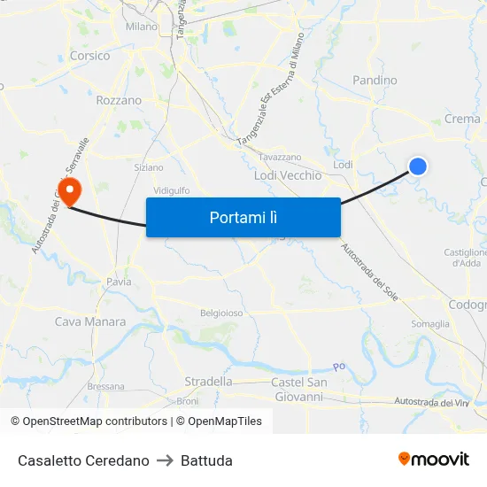 Casaletto Ceredano to Battuda map