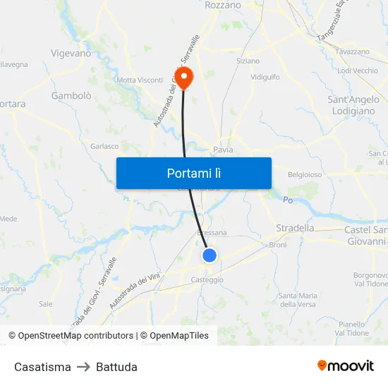 Casatisma to Battuda map