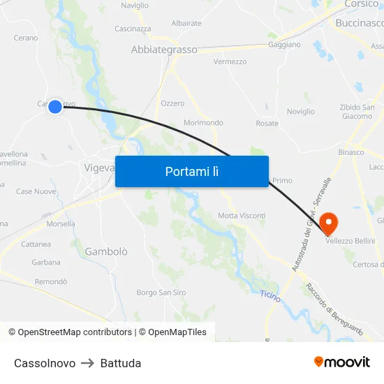 Cassolnovo to Battuda map