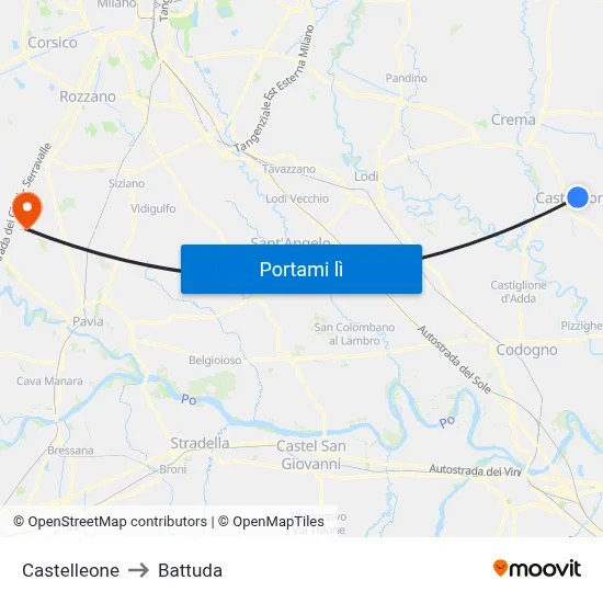 Castelleone to Battuda map
