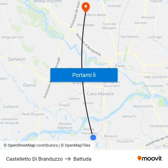Castelletto Di Branduzzo to Battuda map