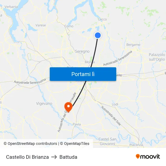 Castello Di Brianza to Battuda map