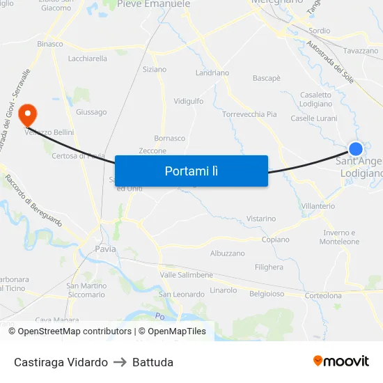 Castiraga Vidardo to Battuda map