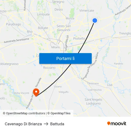 Cavenago Di Brianza to Battuda map
