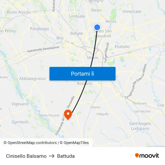 Cinisello Balsamo to Battuda map