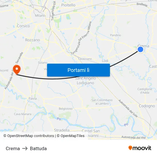 Crema to Battuda map