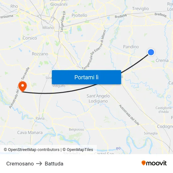 Cremosano to Battuda map