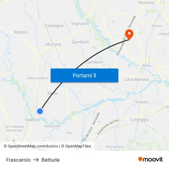 Frascarolo to Battuda map