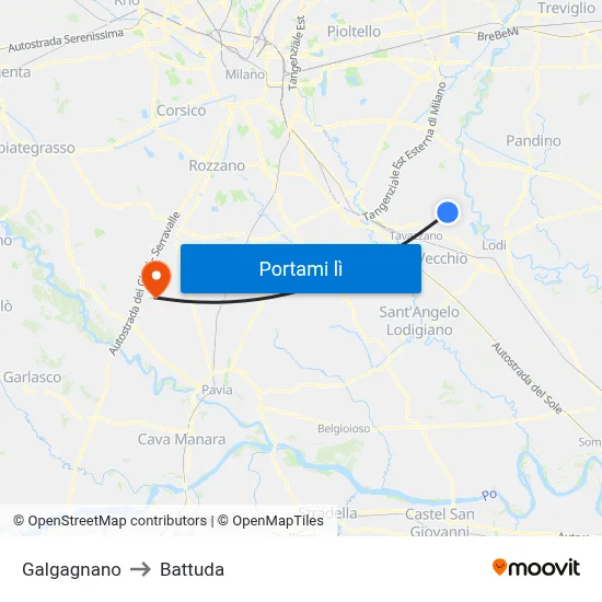 Galgagnano to Battuda map