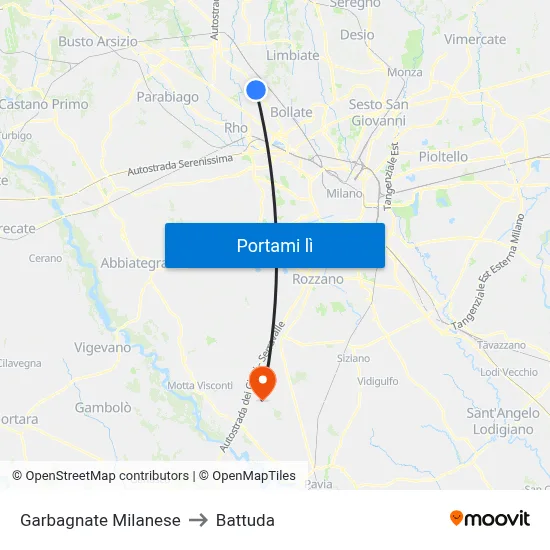 Garbagnate Milanese to Battuda map