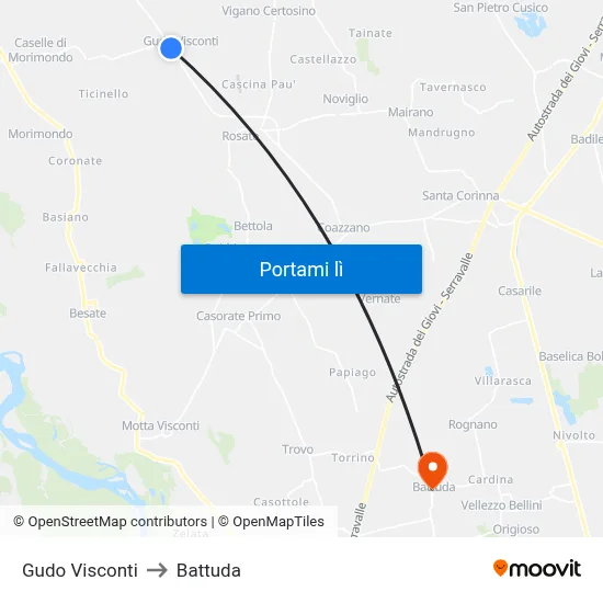 Gudo Visconti to Battuda map