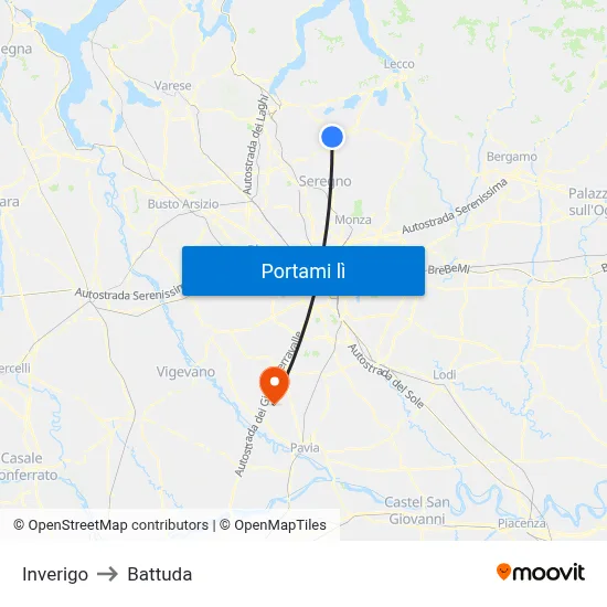 Inverigo to Battuda map