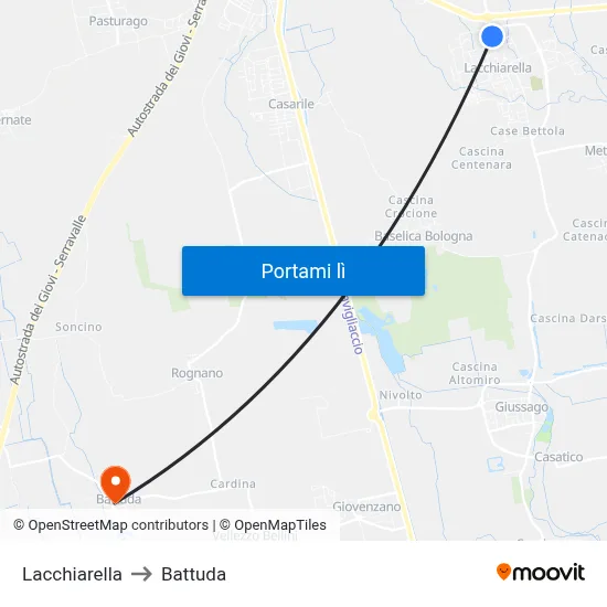 Lacchiarella to Battuda map
