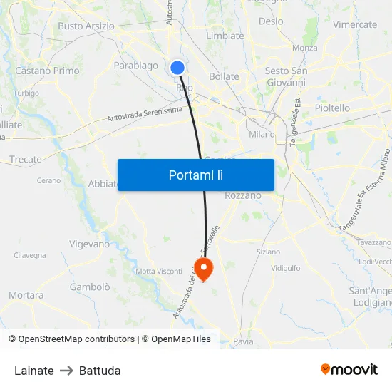 Lainate to Battuda map