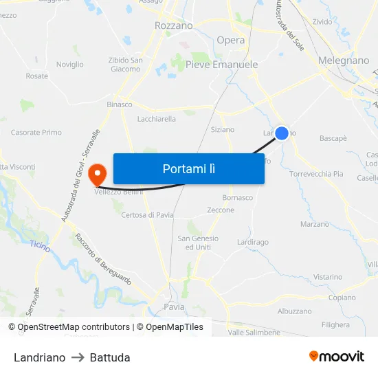 Landriano to Battuda map