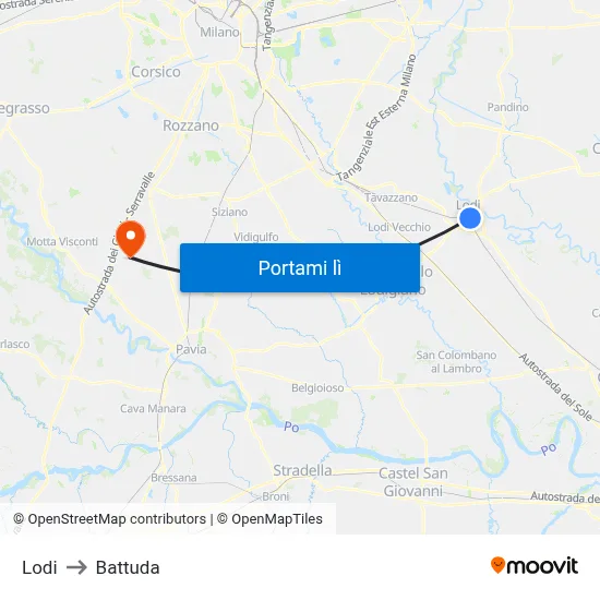 Lodi to Battuda map