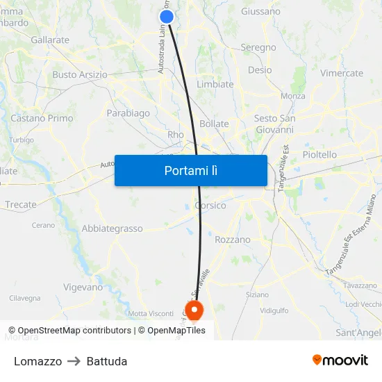 Lomazzo to Battuda map