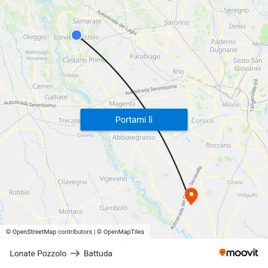 Lonate Pozzolo to Battuda map