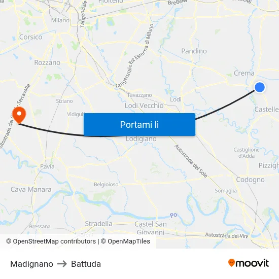 Madignano to Battuda map